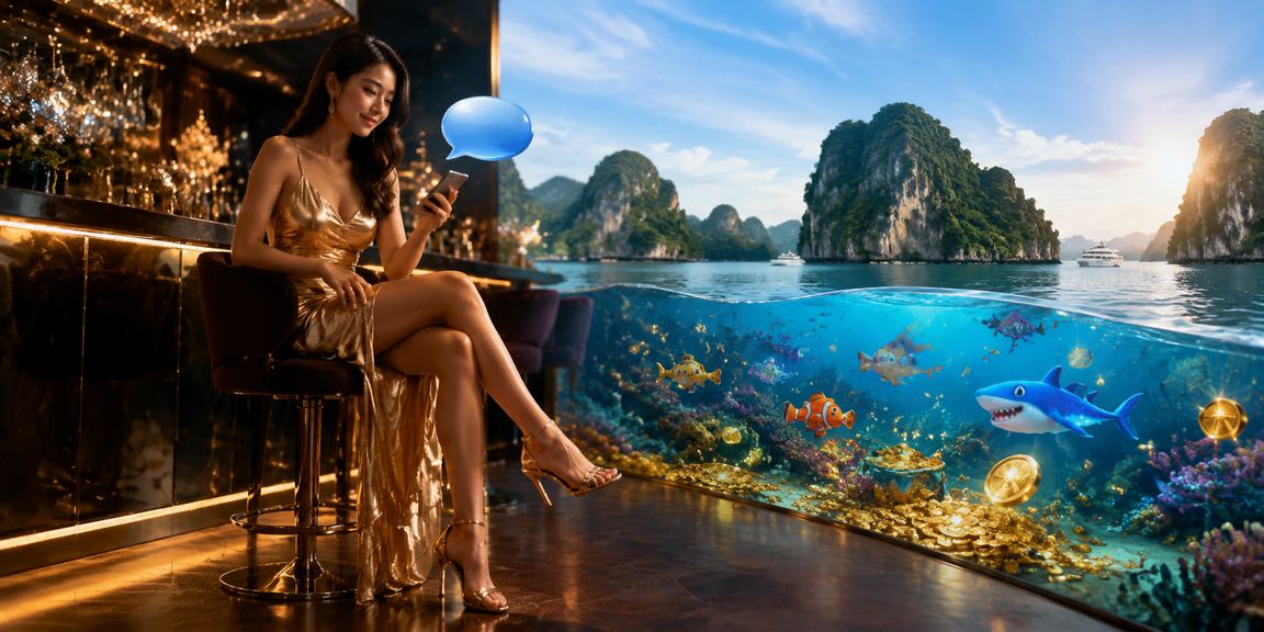 Người dùng đăng nhập casino trên điện thoại tại vịnh Hạ Long
