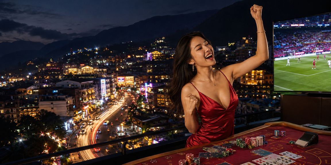 Ánh đèn neon rực rỡ tại Sapa – không khí chơi Baccarat và game casino trực tuyến về đêm
